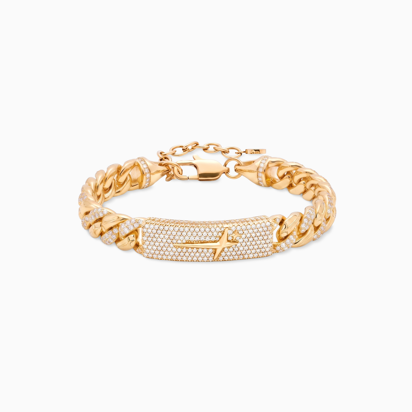 Iced Icon Cuban Link Plate Bracelet 8mm 1/2 Gold