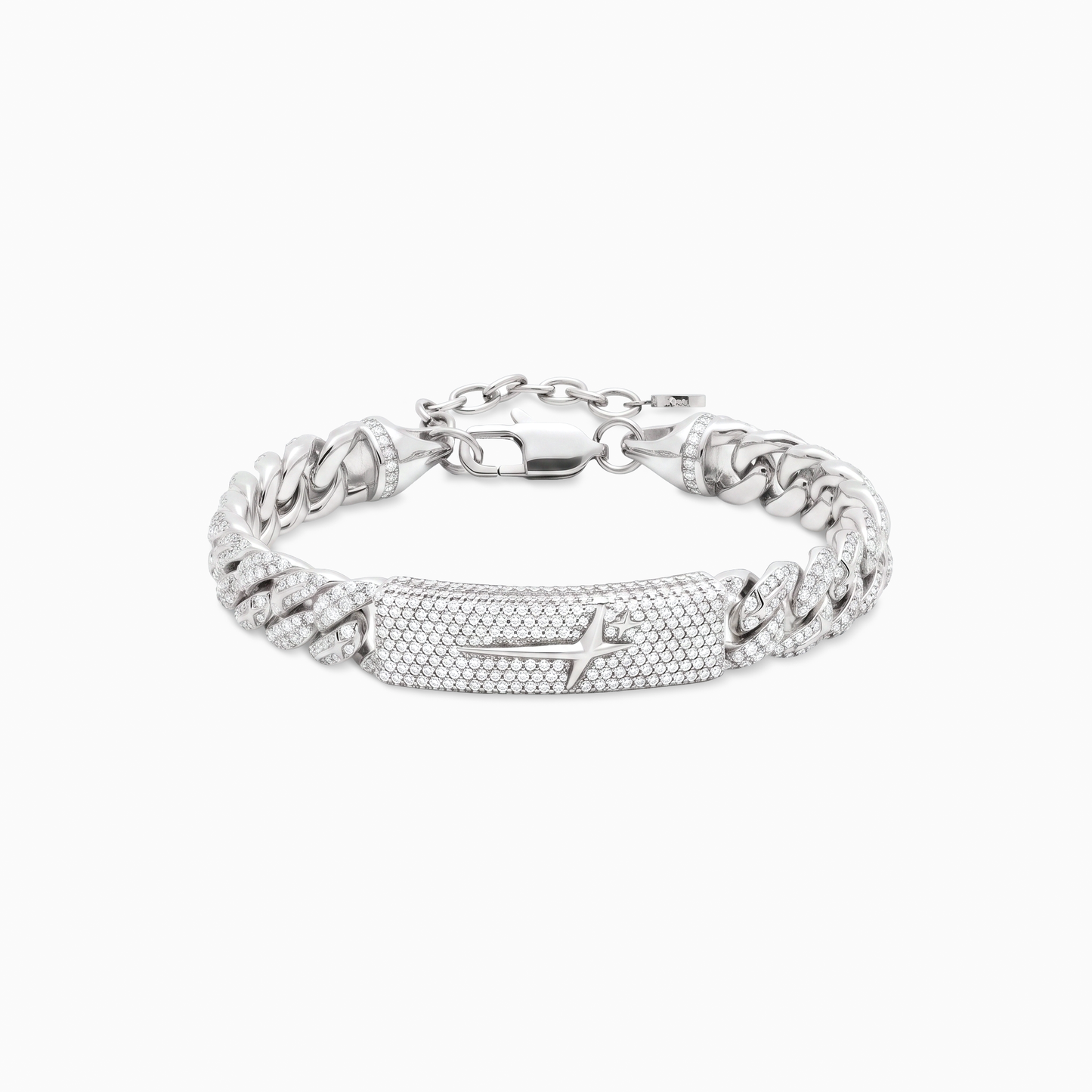 Iced Icon Cuban Link Plate Bracelet 8mm Silver