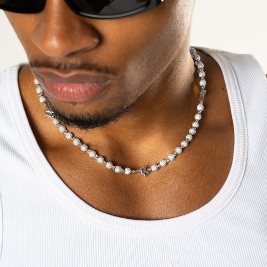 Silver Signature Iced Bead Link Chain