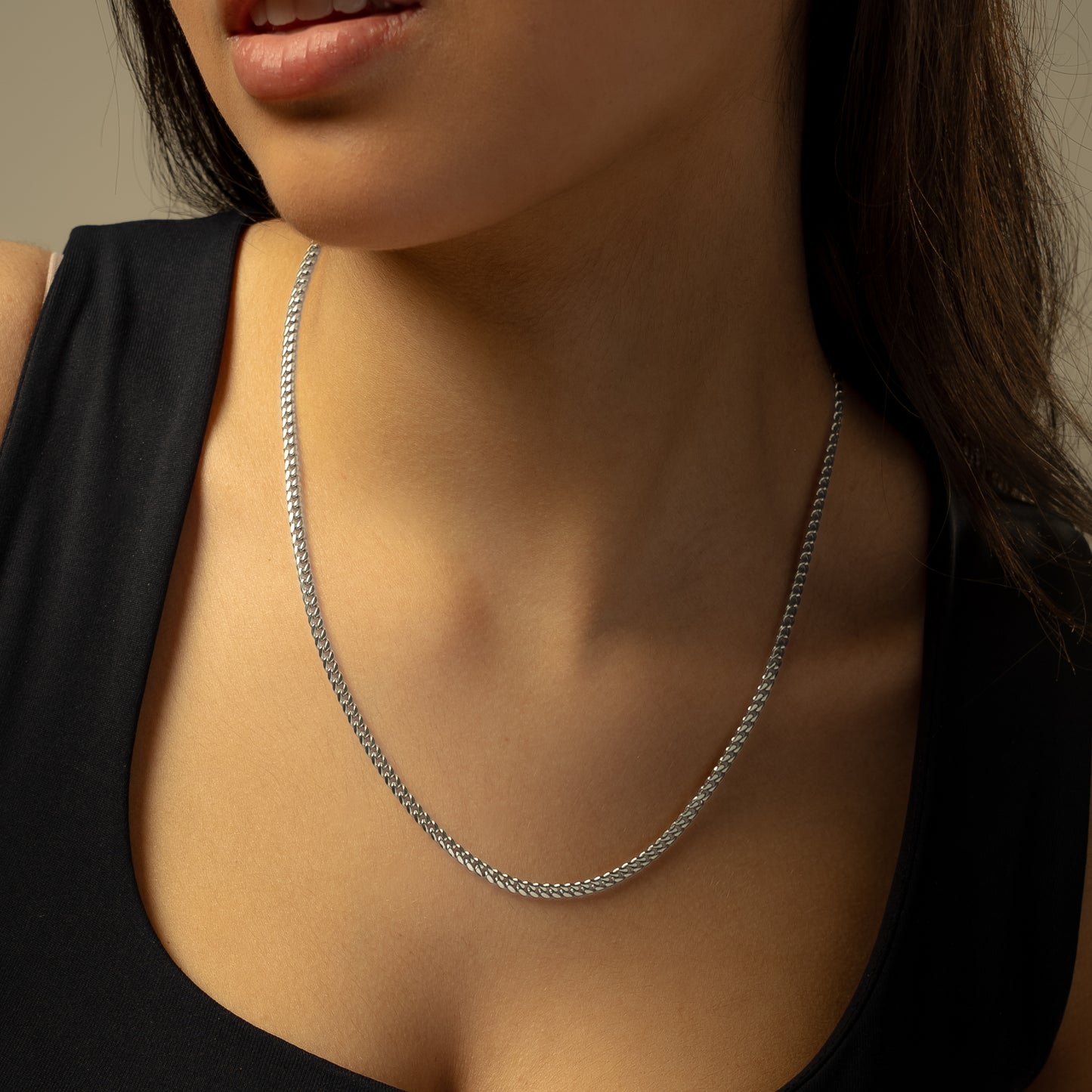 Chaîne Cuban link 3 mm argentée