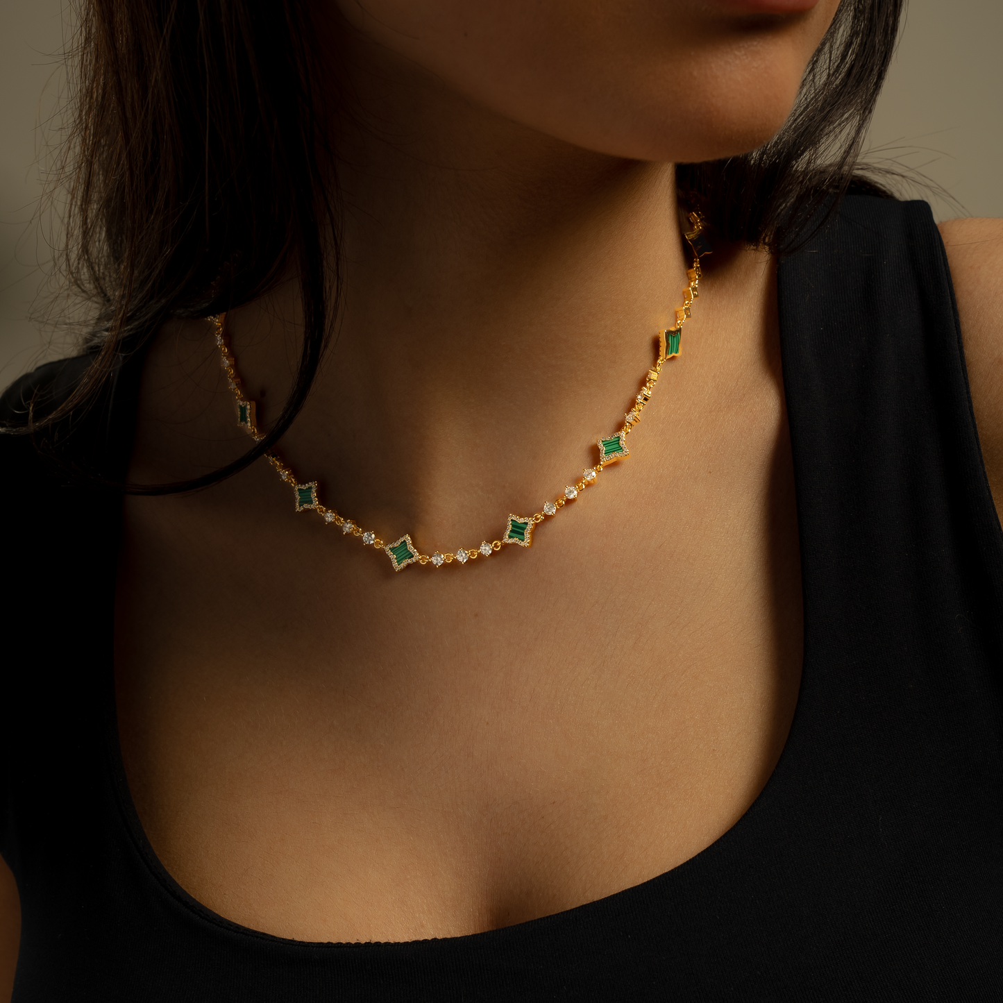 Gold Flower Tennis Chain - Green
