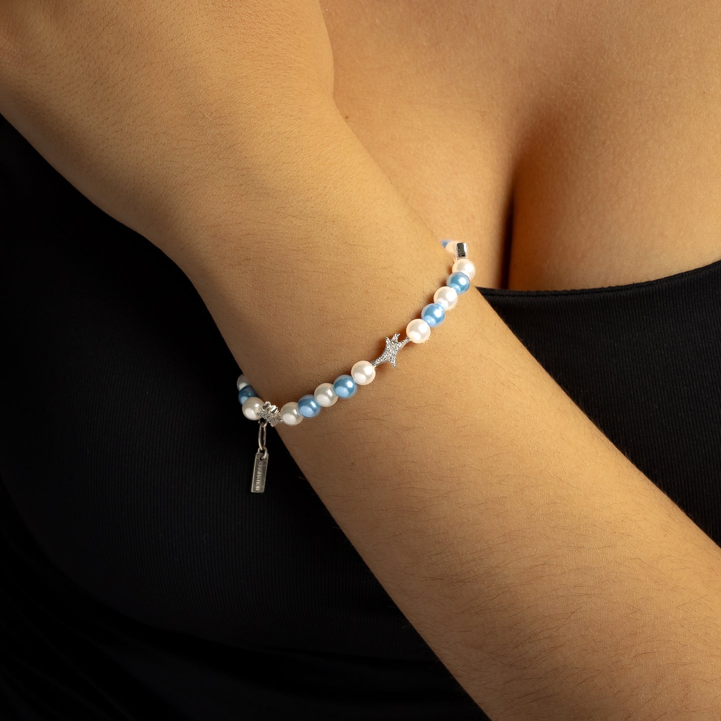 Signature Pearl Bracelet Silver - White and Blue