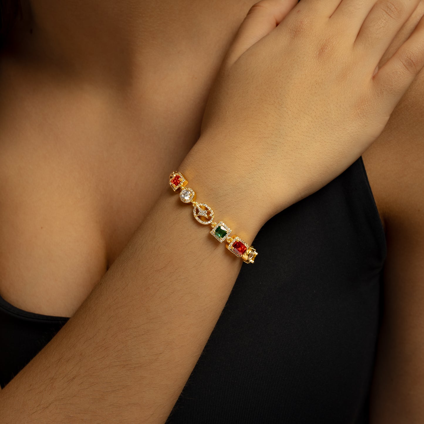 Multi Gemstone Bracelet 8 mm Gold