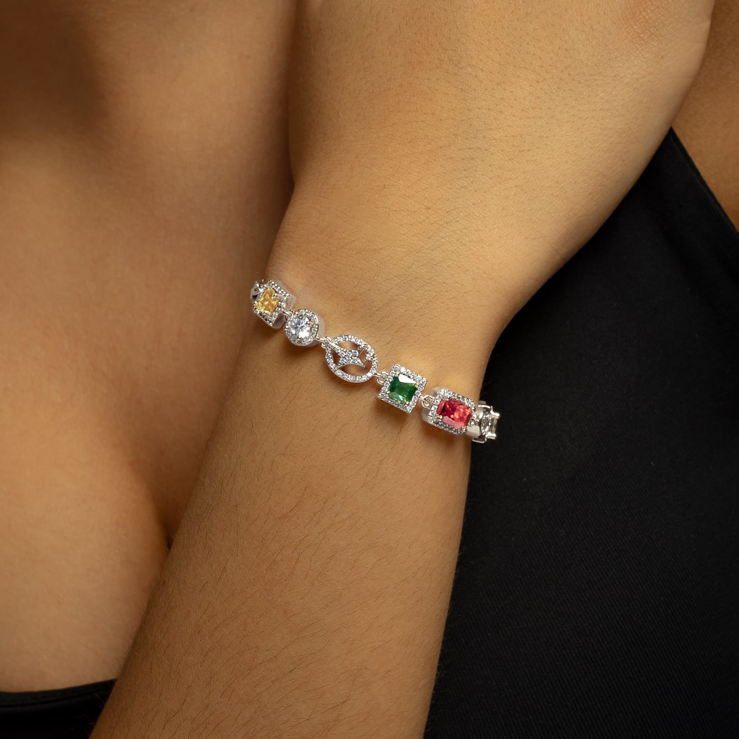 Bracelet Multi Gemstone 8 mm Argenté