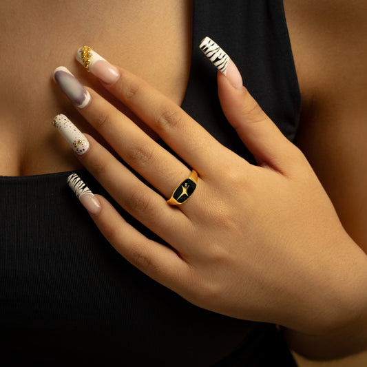 Signature Rectangle signet ring dorée