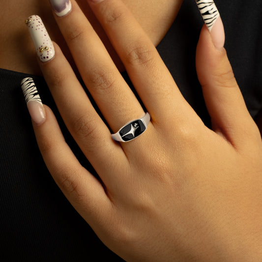 Signature Rectangle signet ring argentée