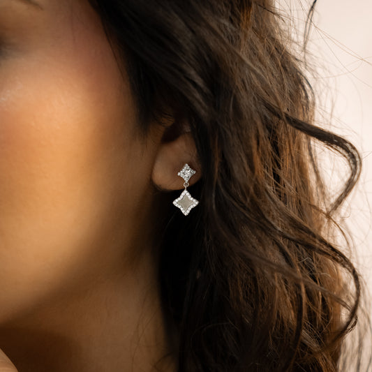 Stars & Flowers silver earrings - White