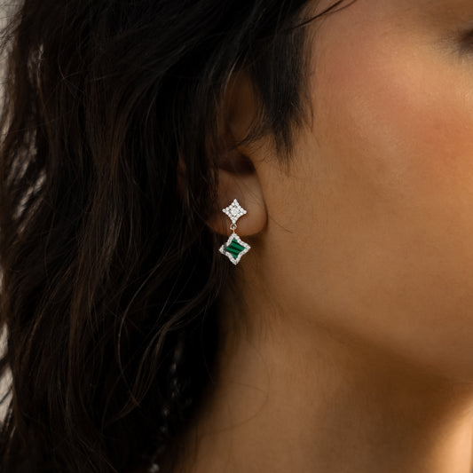 Stars & Flowers silver earrings - Green