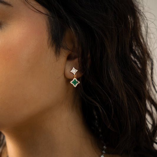 Stars & Flowers gold earrings - Green