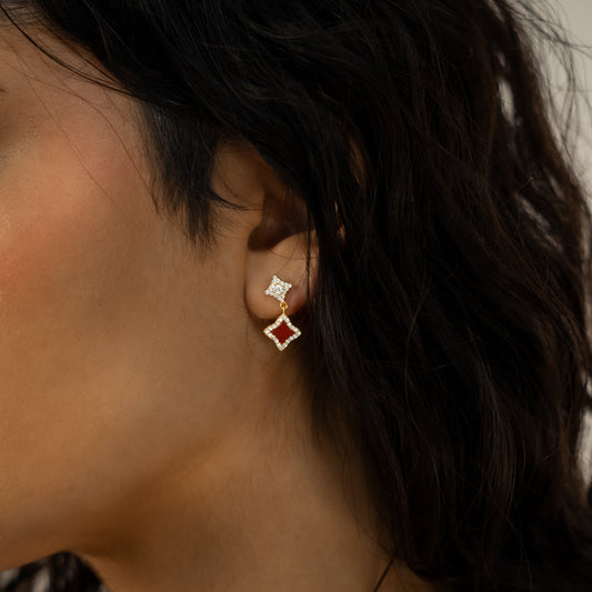 Stars & Flowers gold earrings - Red