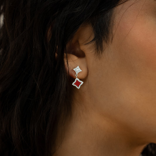 Stars & Flowers silver earrings - Red