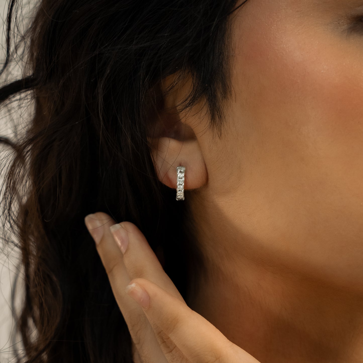 Cuban link silver earrings