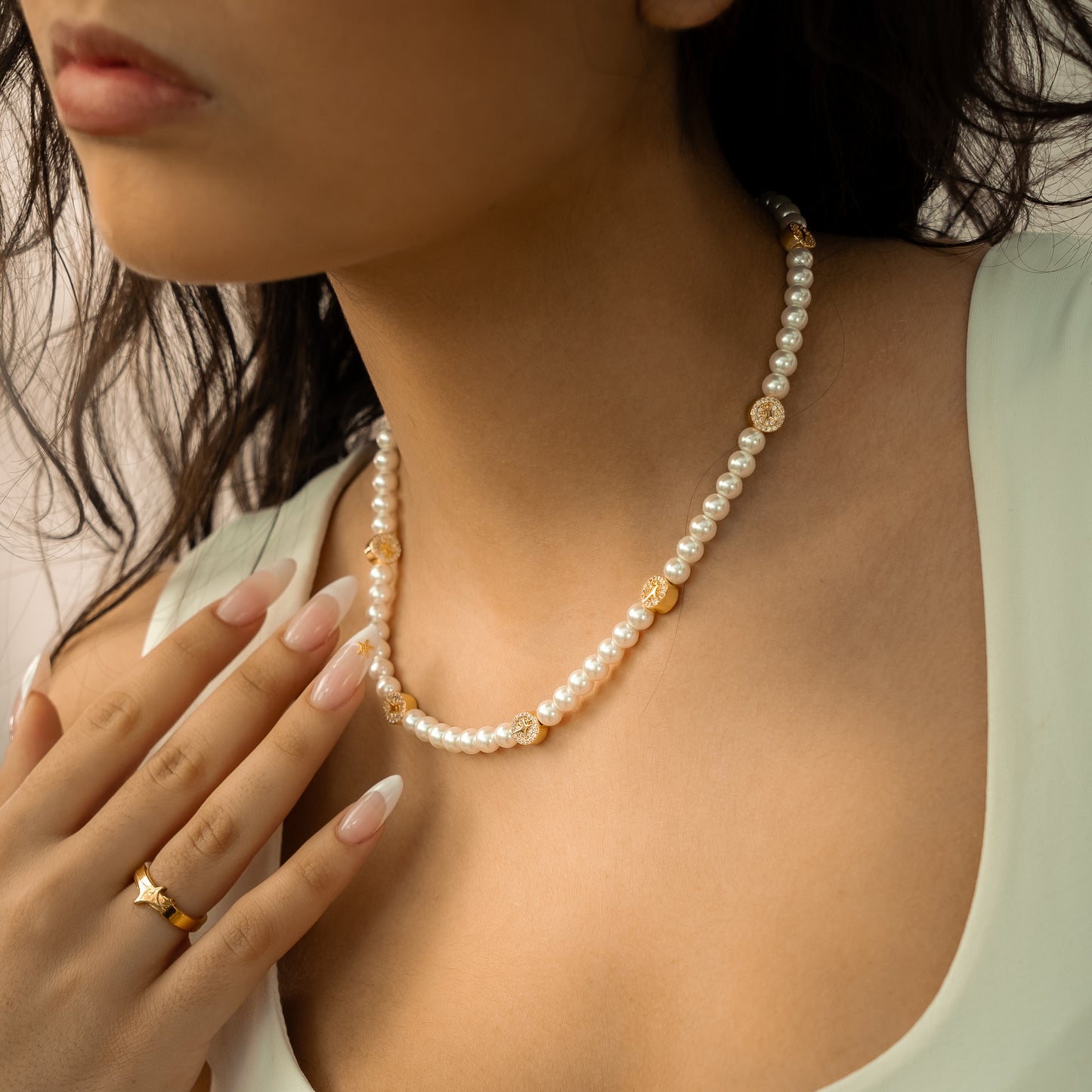 Gold Monogram Pearl Chain