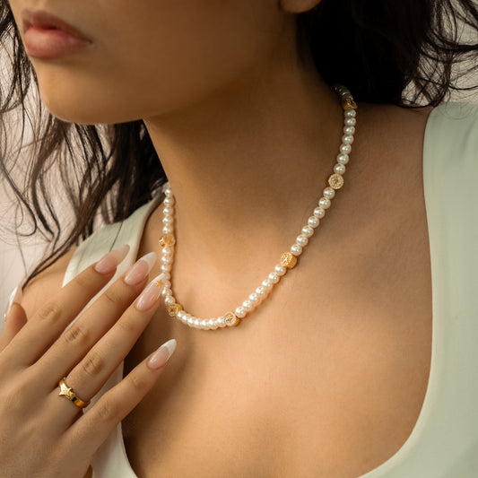 Gold Monogram Pearl Chain