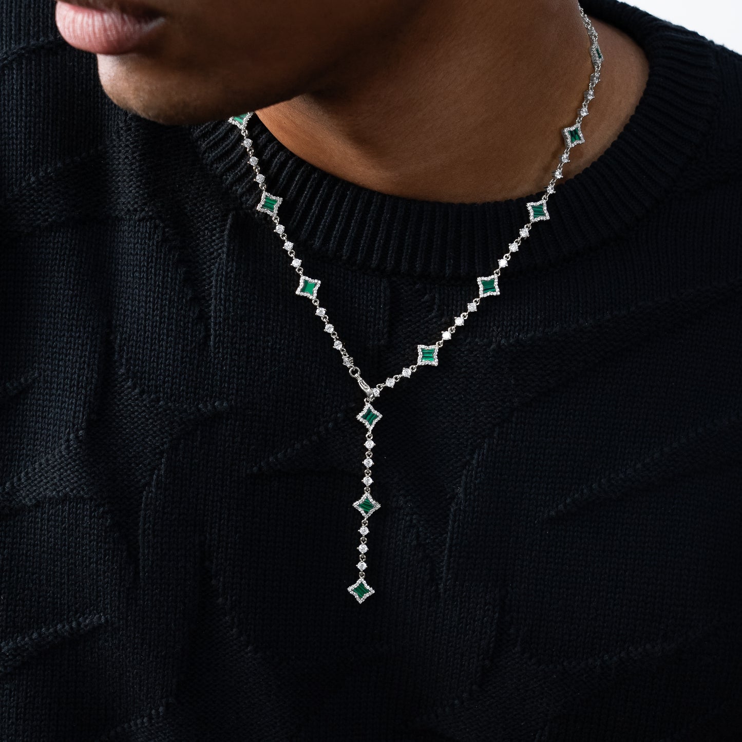 Lariat Flower Tennis Argenté - Motif Vert