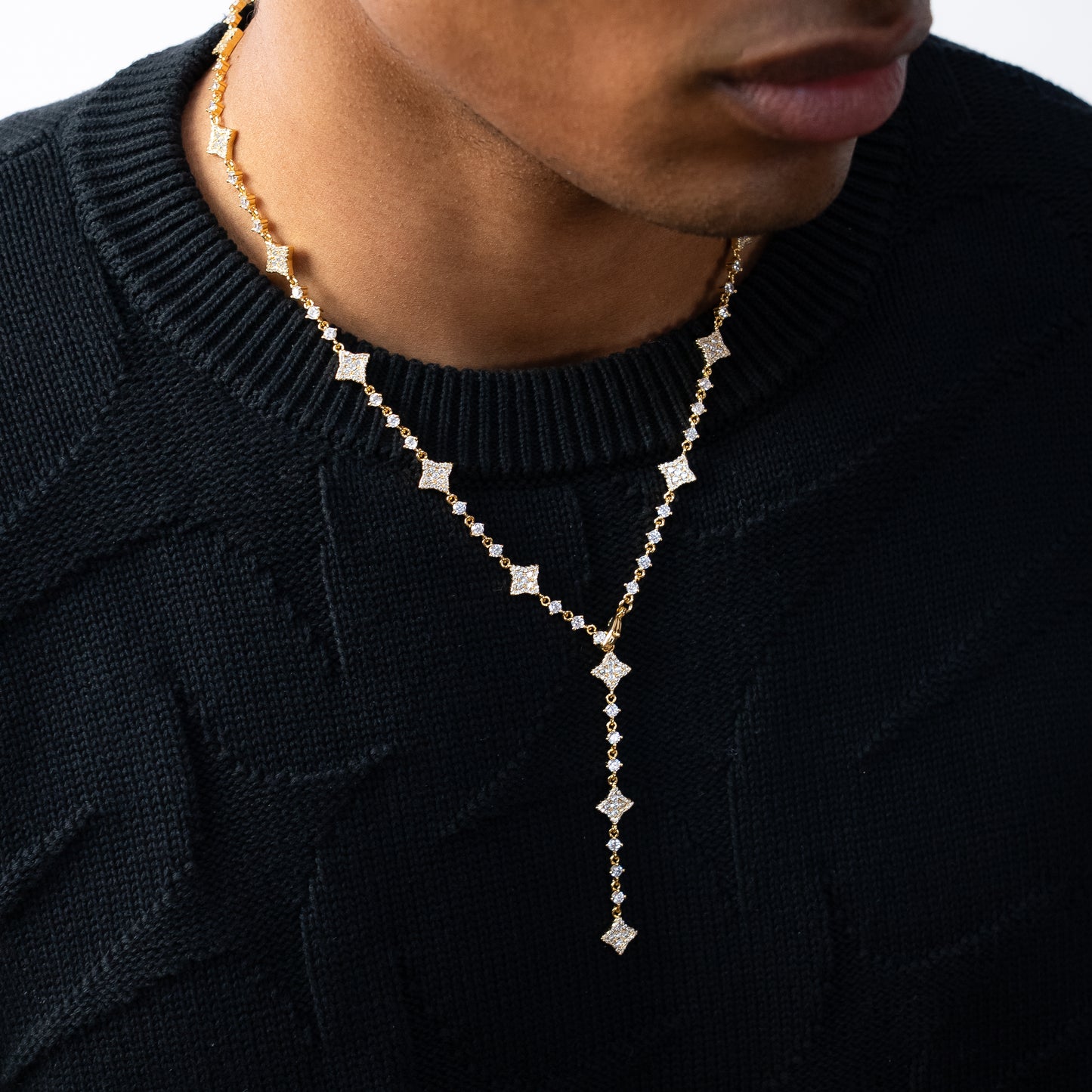 Lariat Flower Tennis Gold - White Stones