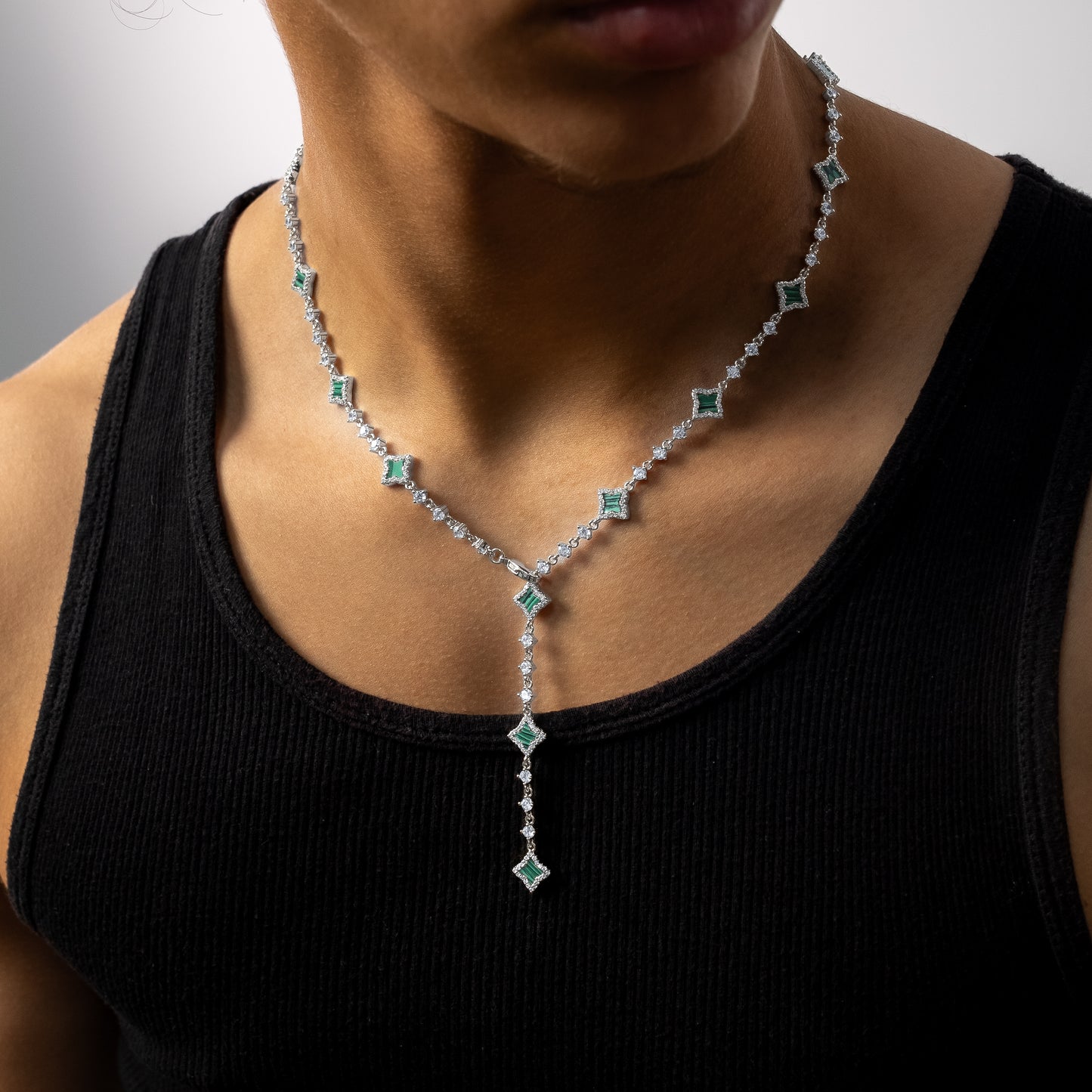 Lariat Flower Tennis Argenté - Motif Vert