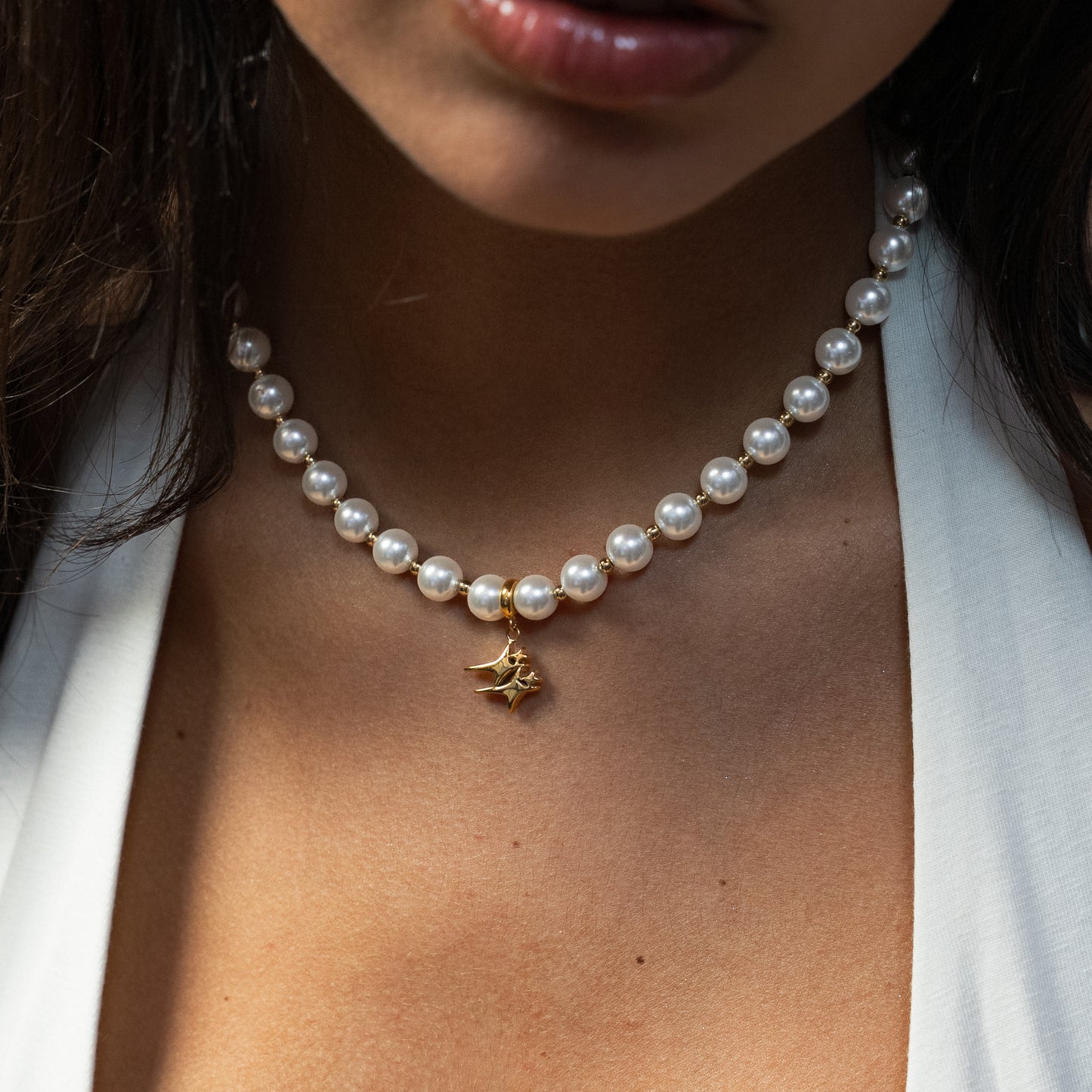Pearl Double Stars Gold Chain