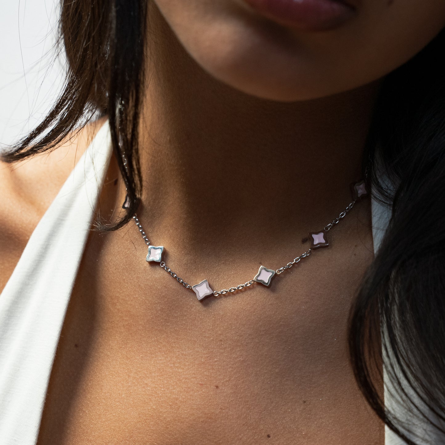 Silver Flower Cable Chain - Rose Pattern