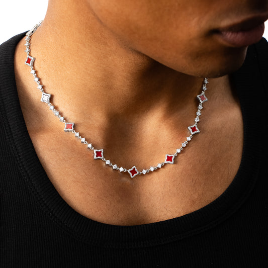 Silver Flower Tennis Chain - Red