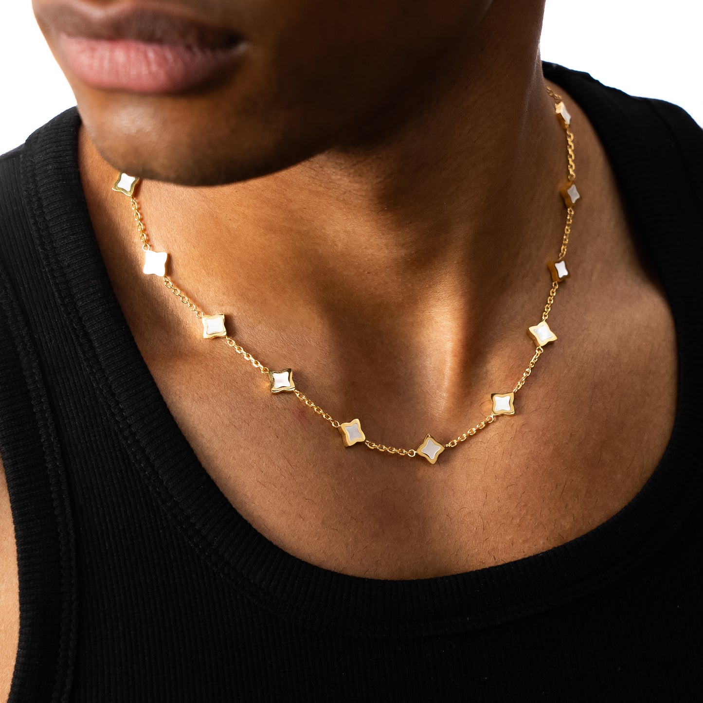 Gold Flower Cable Chain - White