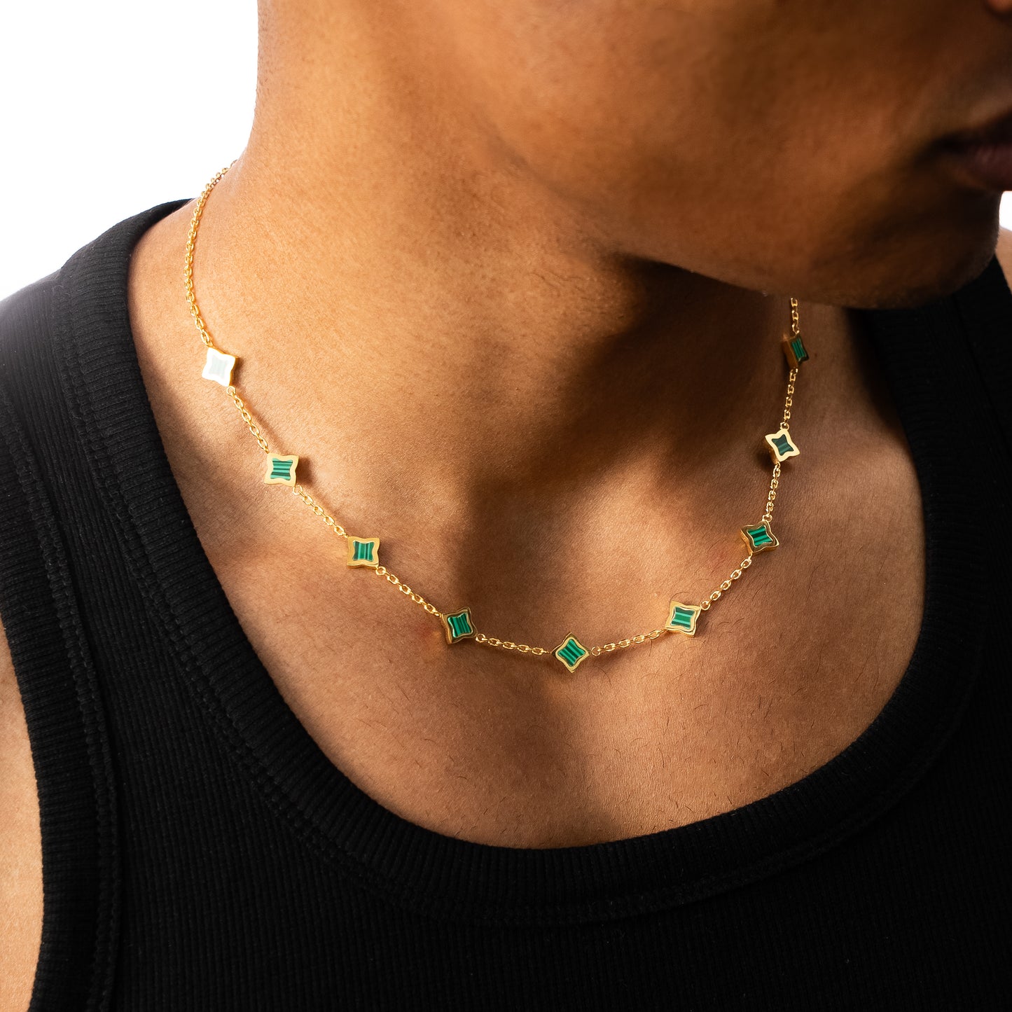 Gold Flower Cable Chain - Green