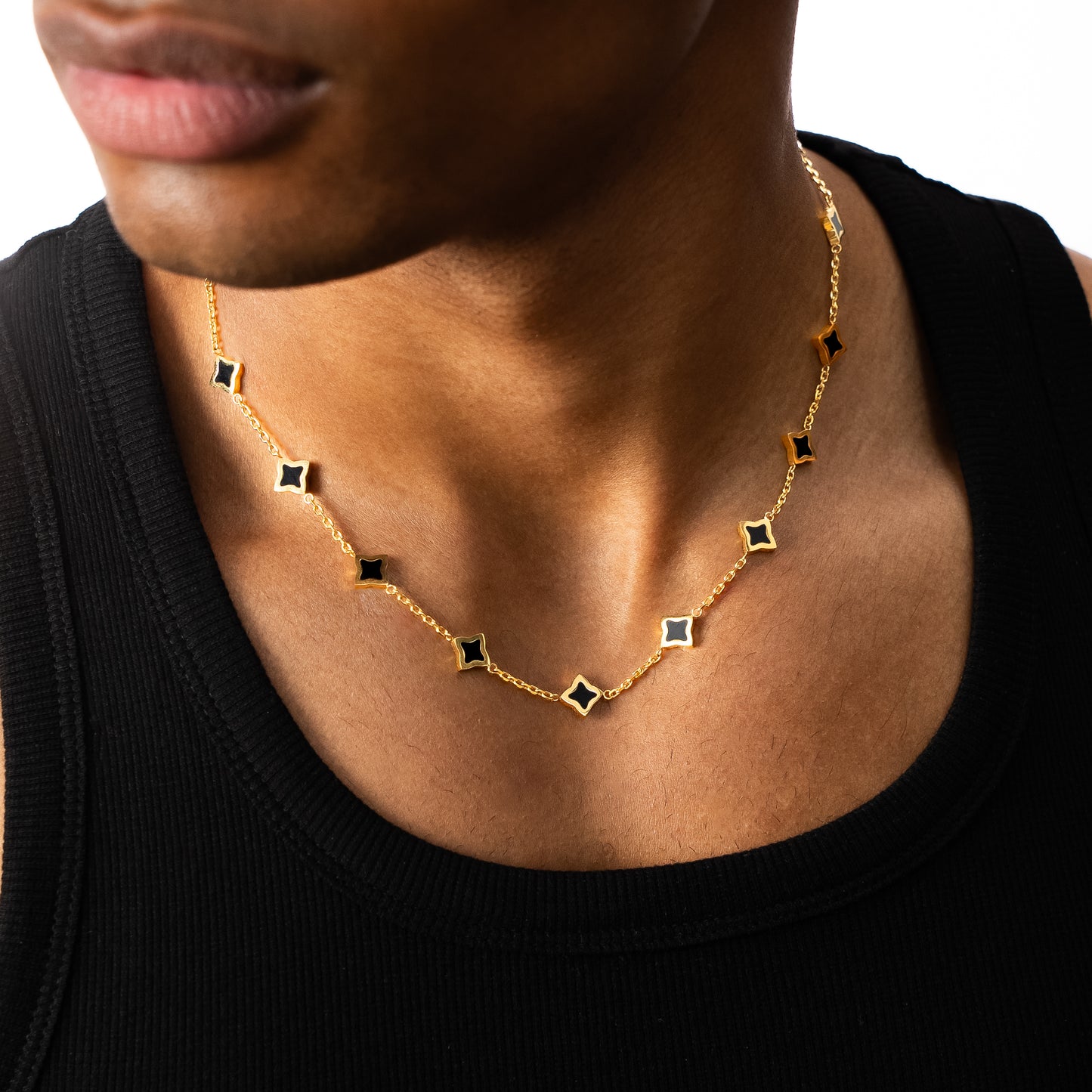 Gold Flower Cable Chain - Black
