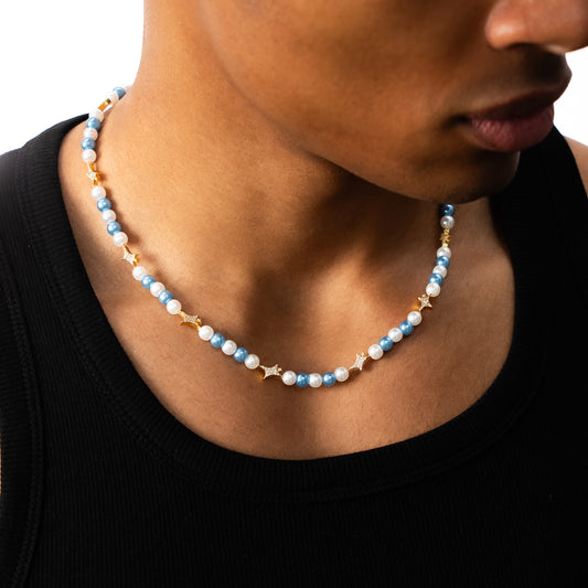 Signature Gold Pearl Chain - White and Blue