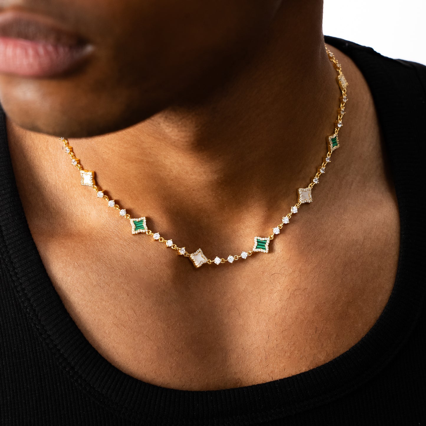 Gold Flower Tennis Chain - White & Green