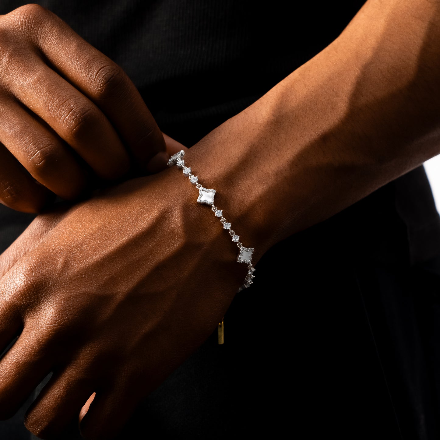 Silver Flower Tennis Bracelet - White