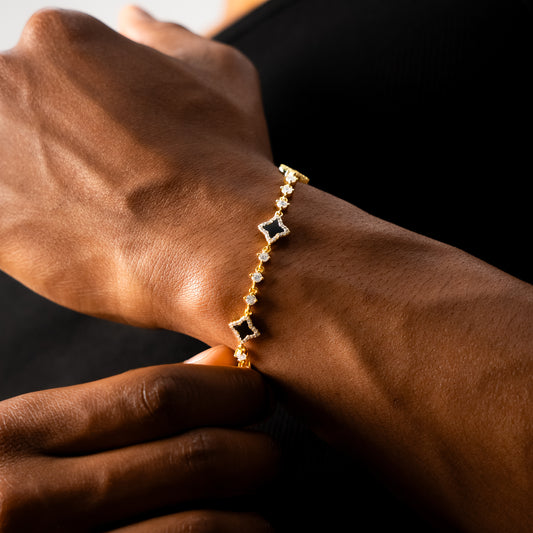 Gold Flower Tennis Bracelet - Black