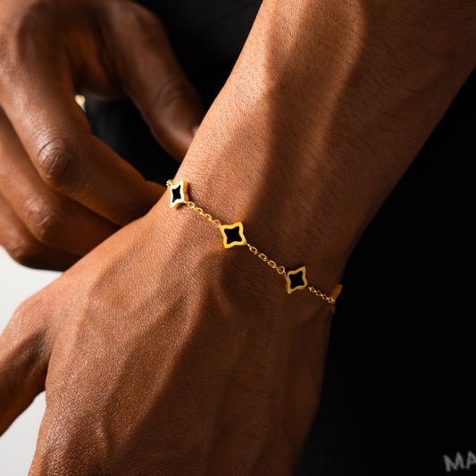 Gold Flower Cable Bracelet - Black