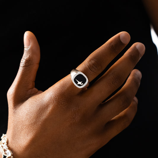 Iced Raw ring Silver - Black Pattern