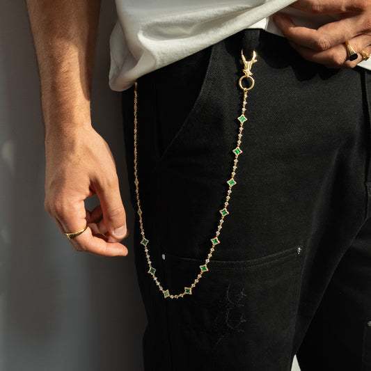 Wallet Chain Flower Tennis Dorée - Motif Vert