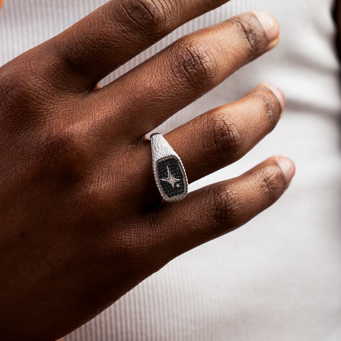 Iced Rectangle signet ring silver