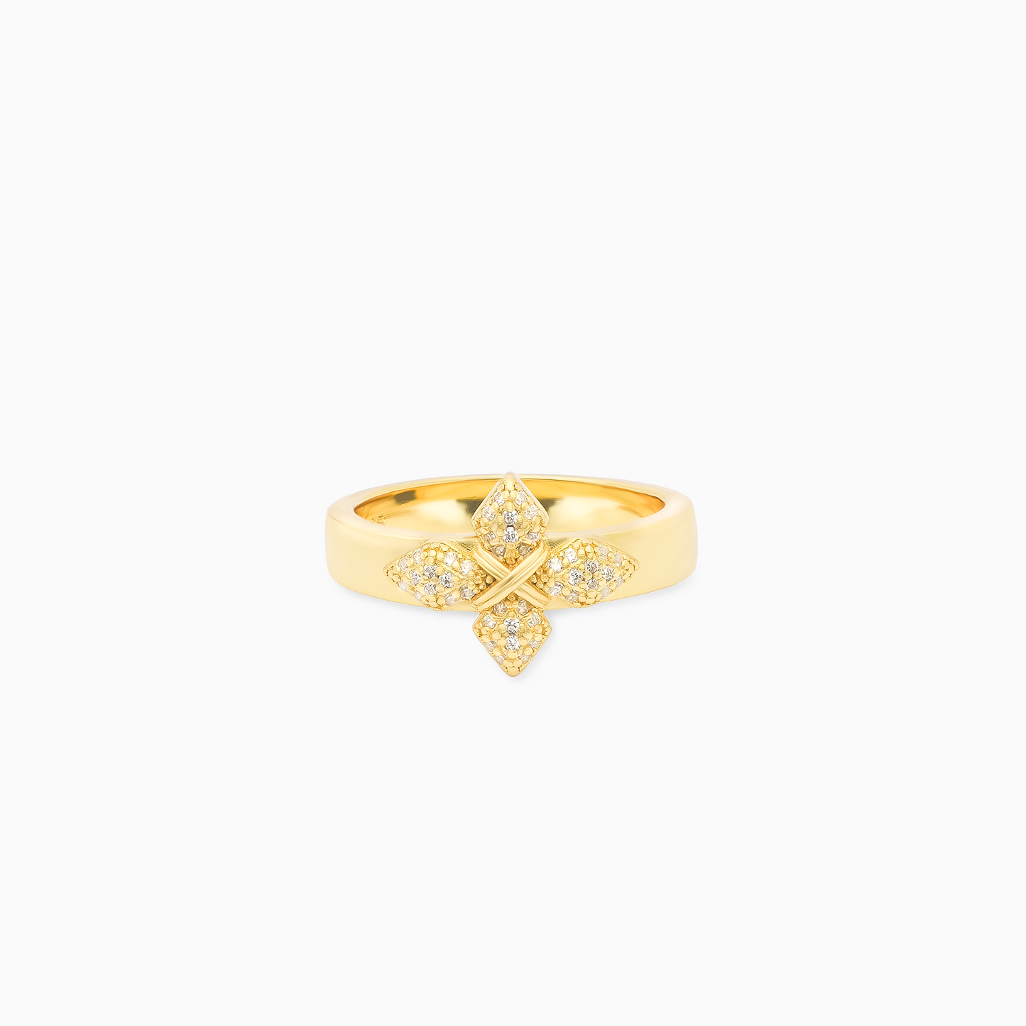 Iced crossed star ring - Gold