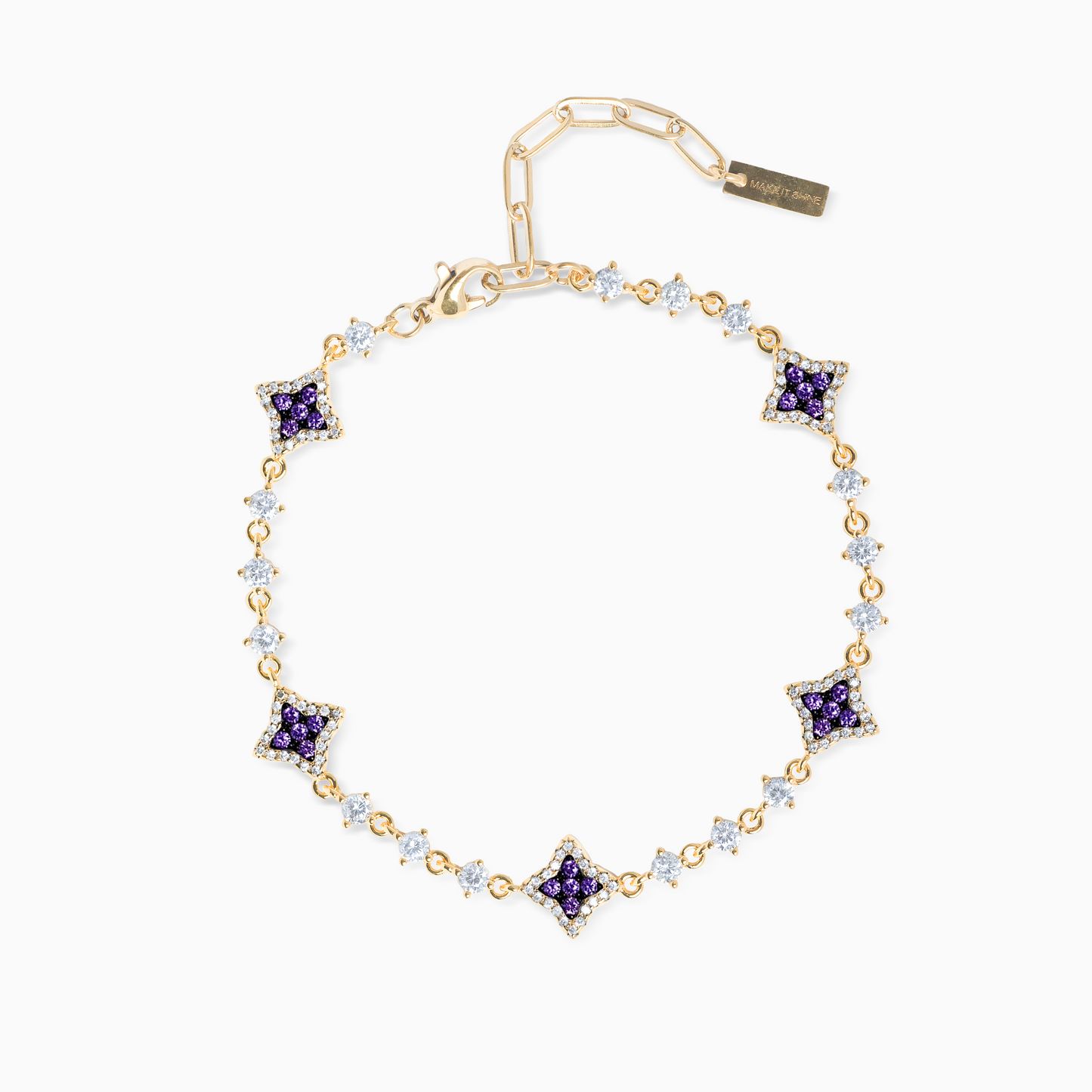 Gold Flower Tennis Bracelet - Purple Stones