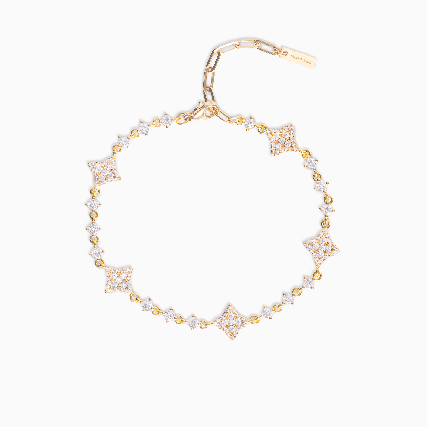 Gold Flower Tennis Bracelet - White Stones