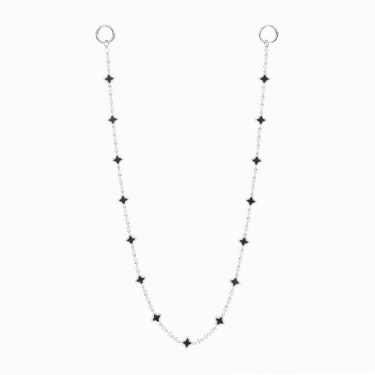 Wallet Chain Flower Tennis Argentée - Motif Noir