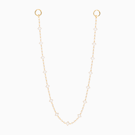 Wallet Chain Flower Tennis Dorée - Motif Blanc