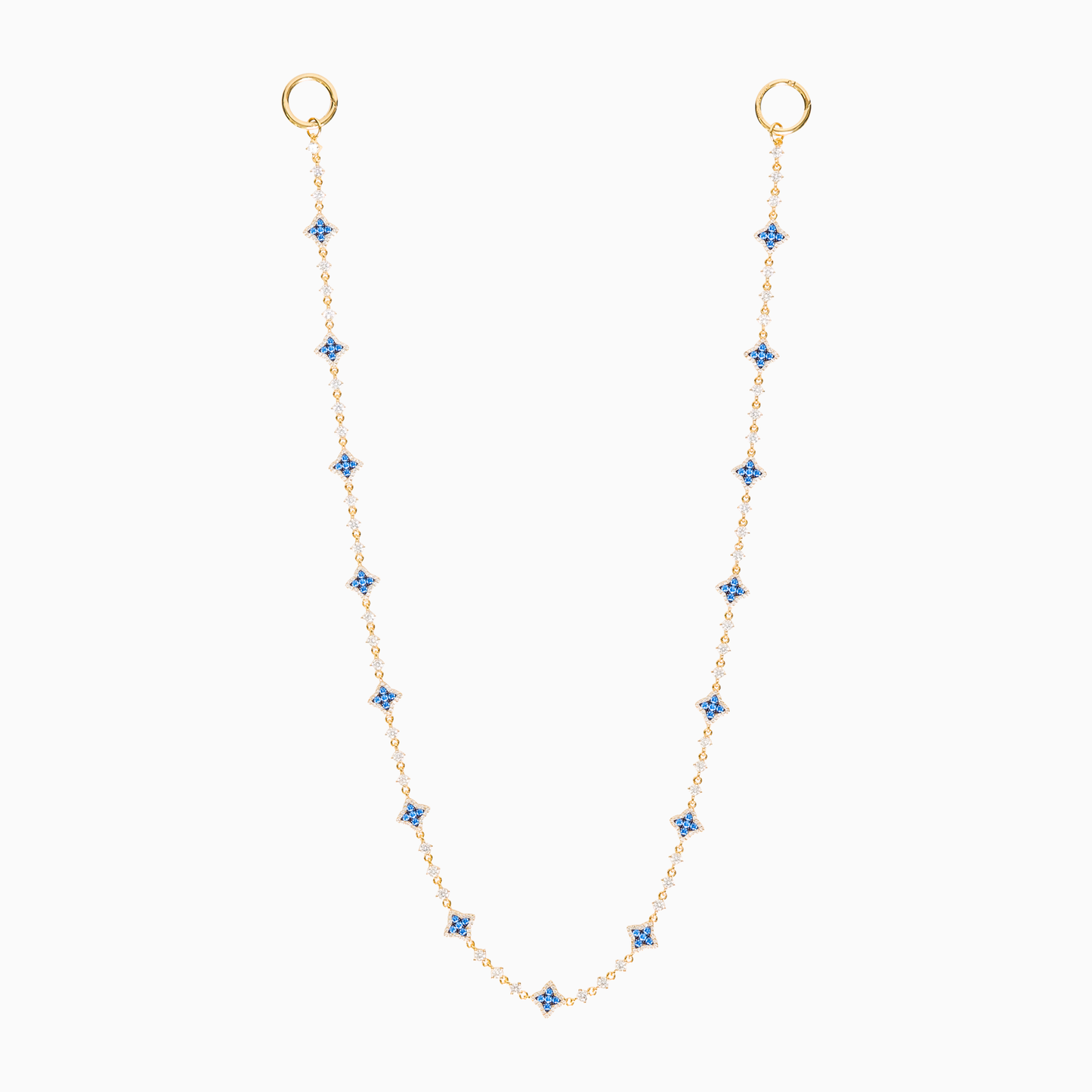 Gold Flower Tennis Wallet Chain - Blue Stones