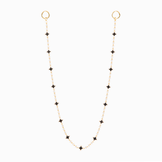 Wallet Chain Flower Tennis Dorée - Motif Noir