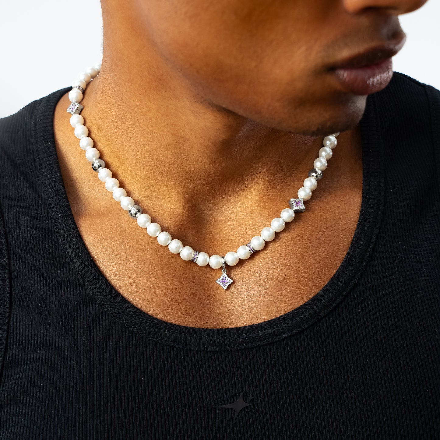 Chaîne Flower Pearl Argentée - Pierres Violettes