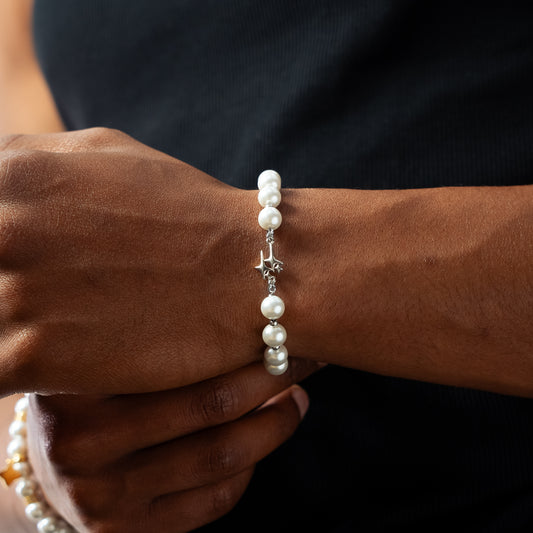 Bracelet Pearl Double Stars Argenté