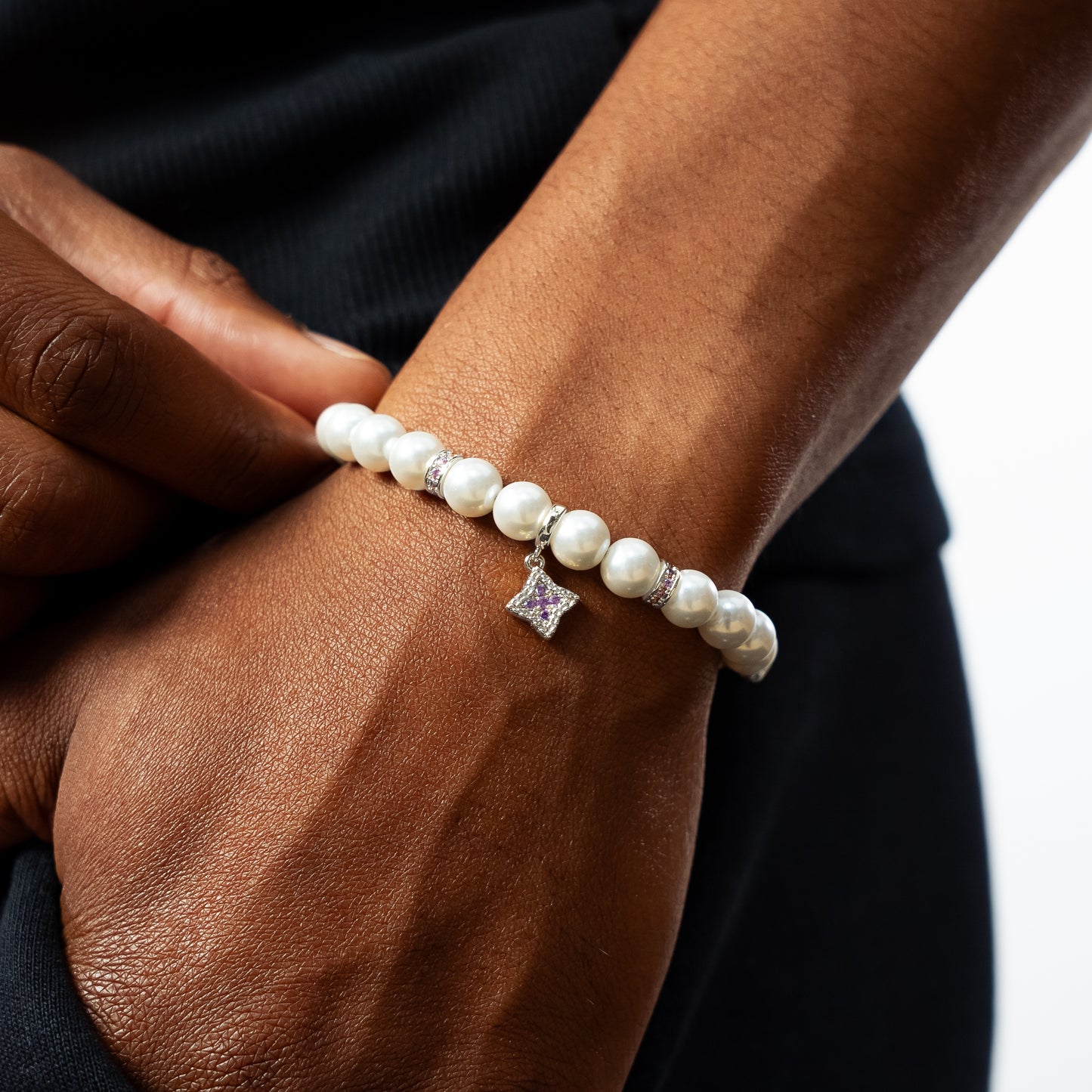 Bracelet Flower Pearl Argenté - Pierres Violettes