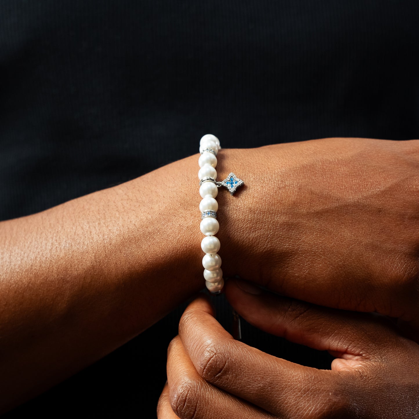 Bracelet Flower Pearl Argenté - Pierres Bleues