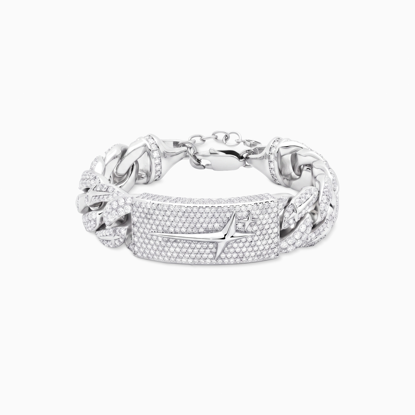 Iced Icon Cuban Link Plate Bracelet 15mm Silver