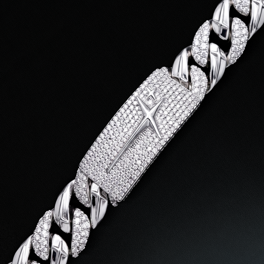 Iced Icon Cuban Link Plate Bracelet 15mm 1/2 Silver