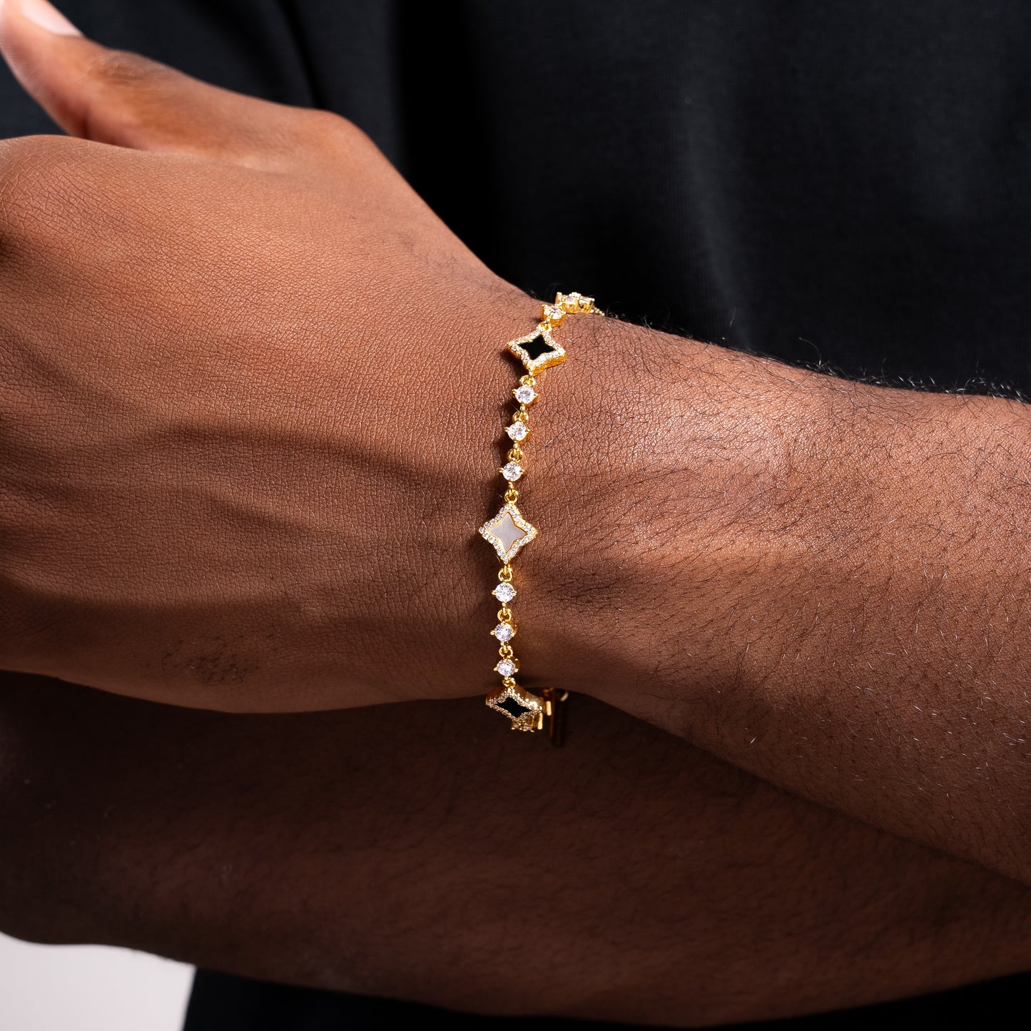 Gold  Flower Tennis Bracelet - White & Black