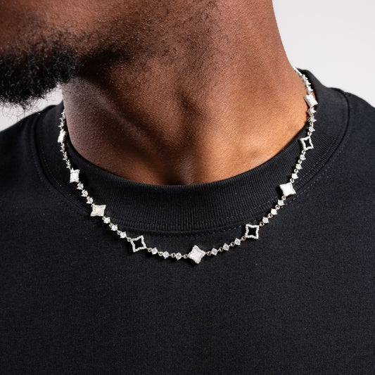 Silver Flower Tennis Chain - White & black